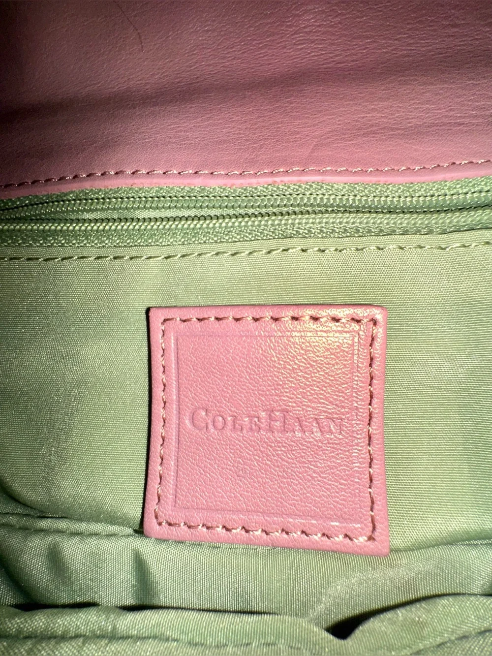 Cole Haan Vintage Mauve Pink Leather Double Pocket Shoulder Bag EUC